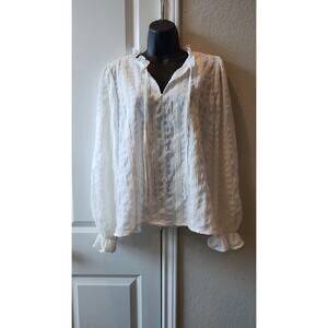 Mod lusive White long sleeves tie-front striped blouse Size L